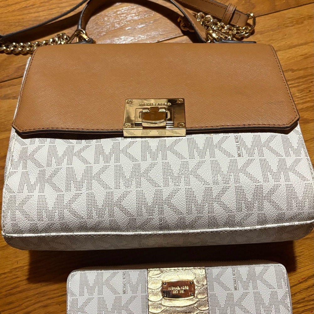 Michael Kors Brown and Cream Shoulder Bag and Wallet